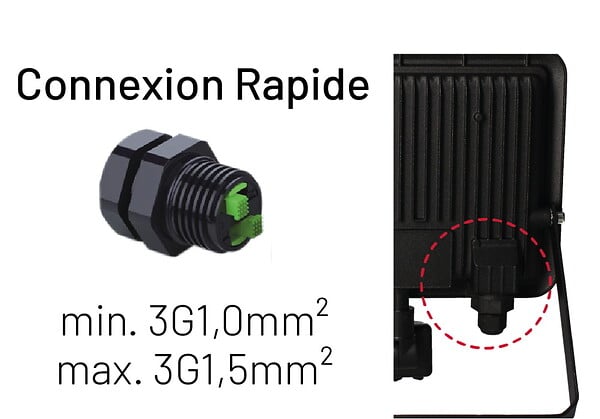 ARLUX - Projecteur mural KREON 2 - IP44, 30W, 4000K, 3000lm, Noir - Détecteur IR - large