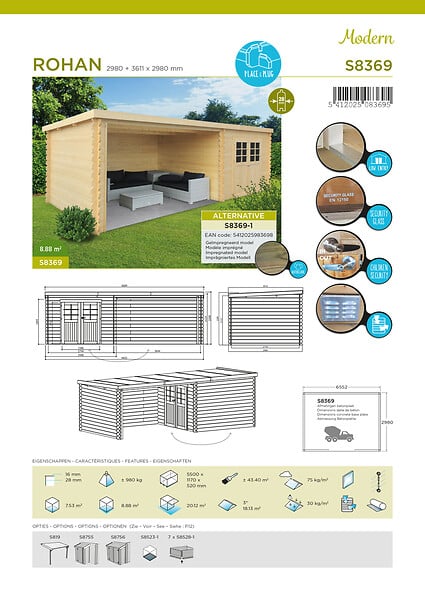 SOLID - Abri de jardin Rohan - Avec terrasse - Bois - 19,82m2 - large
