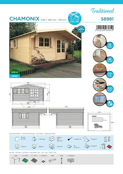 SOLID - Abri de jardin Chamonix - Avec avancée - Bois  - 27,5m2 - large