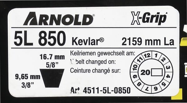 CENTRALE BRICO - Courroie trapézoïdale X-Grip V de type 5L850 - large