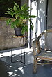 CENTRALE BRICO - Sellette industrielle haute fer rond plateau bois - 61x30 cm - Acier époxy - vignette