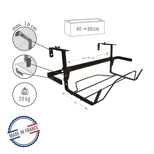 CENTRALE BRICO - Support jardinière extensible anthracite - 44 à 65x18 cm - Acier époxy - large