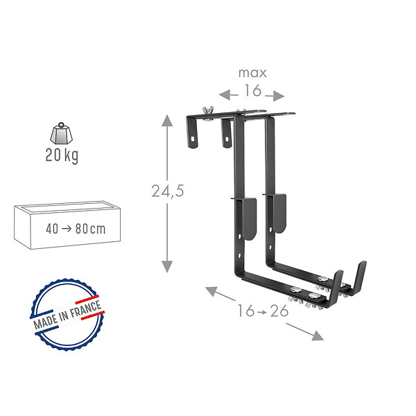 CENTRALE BRICO - Lot de 2 supports tout reglable pour jardinière - 16 à 26 cm - Acier époxy - large