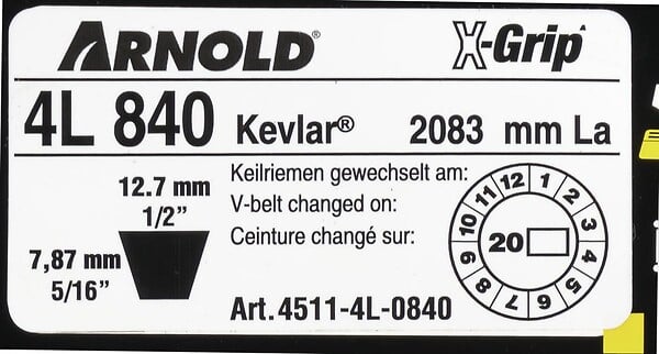 CENTRALE BRICO - Courroie trapézoïdale X-Grip V de type 4L840 - large