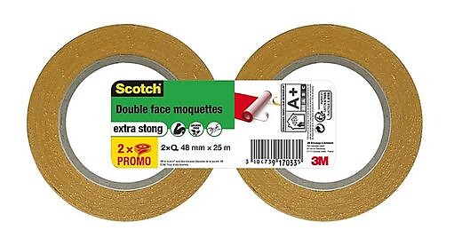 3M - Ruban adhésif double face tissu - Lot de 2 - 50mm x 50m - large