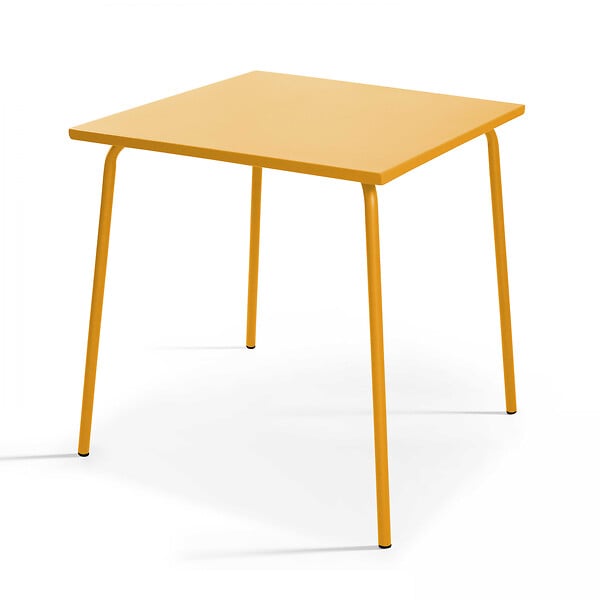 OVIALA - Ensemble table de jardin carrée et 4 fauteuils acier jaune - Palavas - large