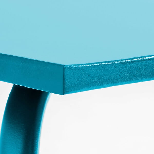 OVIALA - Ensemble table de jardin carrée et 4 fauteuils acier bleu - large