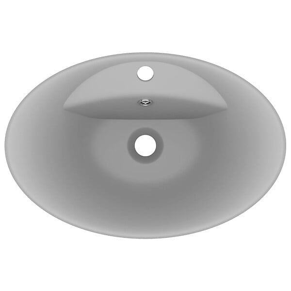 VIDAXL - vidaXL Lavabo ovale à trop-plein Gris clair mat 58,5x39 cm Céramique - large