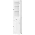 KLEANKIN - Meuble colonne de salle de bain placard porte acrylique 2 étagères placard porte 1 étagère tiroir MDF blanc - vignette