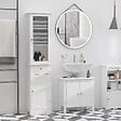KLEANKIN - Meuble colonne de salle de bain placard porte acrylique 2 étagères placard porte 1 étagère tiroir MDF blanc - vignette