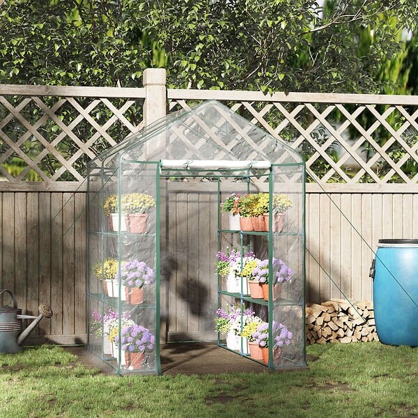 HOMCOM - Serre de jardin balcon terrasse 4 étagères 143L x 143l x 195H cm acier PVC imperméable anti-UV transparent vert - large