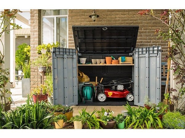 CENTRALE BRICO - Coffre de jardin résine Sio Ace gris / Noir, L.145.5 X H.123 X P.82 Cm - large