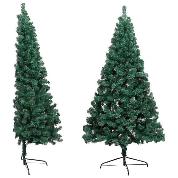 VIDAXL - vidaXL Demi-arbre de Noël artificiel pré-éclairé et boules vert 210 cm - large