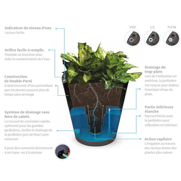 CENTRALE BRICO - Pot rond noir Cup de 41 cm de haut avec TruDrop One - large