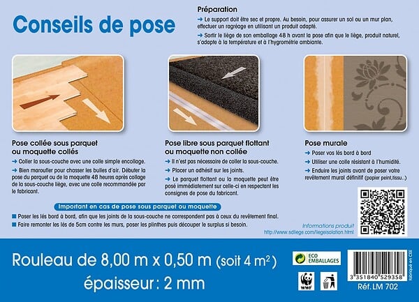 SDL - Rouleau isolant liège mur SDL l.0.5 x L.8 m x Ep.4 mm - large