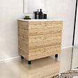 AURLANE - Meuble de salle de bains 80cm 3 Tiroirs_Chêne Naturel + Vasque céramique blanche - TIMBER 80 - vignette