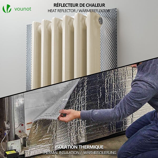 VOUNOT - Isolant thermique a bulle double couche aluminium radiateur reflecteur 0.6x10m - large