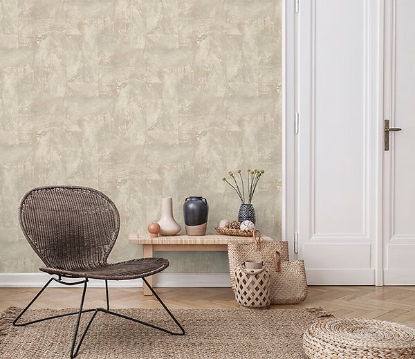 GRANDECO - Papier peint expanse intisse motif owen beige - large