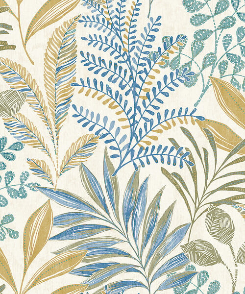 GRANDECO - Papier peint Exotic - Bleu-kaki - L.10050xl.530mm - large