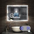AICA SANITAIRE - Simple Bluetooth LED miroir de salle de bain tricolore tactile avec anti-buée et miroir grossissant 3x, suspendu horizontalement 100x60cm - vignette