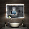 AICA SANITAIRE - Simple Bluetooth LED miroir de salle de bain tricolore tactile avec antibuée et horloge, 100x60cm horizontalement - vignette
