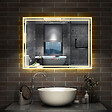 AICA SANITAIRE - Simple Bluetooth LED miroir de salle de bain tricolore tactile avec antibuée et horloge, 100x60cm horizontalement - vignette