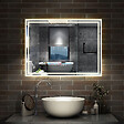 AICA SANITAIRE - Simple Bluetooth LED miroir de salle de bain tricolore tactile avec antibuée et horloge, 100x60cm horizontalement - vignette