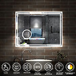 AICA SANITAIRE - Simple Bluetooth LED miroir de salle de bain tricolore tactile avec anti-buée et horloge et miroir grossissant 3x, suspendu horizontalement 120x70cm - vignette