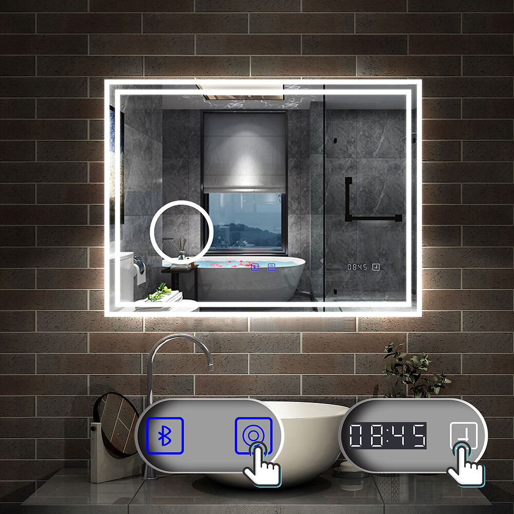 Miroir De Salle De Bain Intelligent Tactile LED Avec Horloge, Météo, Haut-parleur Et Désembuage - Modèle Artforma L77 Moderne