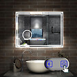 AICA SANITAIRE - Simple Bluetooth LED miroir de salle de bain tricolore tactile avec anti-buée et miroir grossissant 3x, suspendu horizontalement 120x70cm - vignette