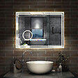 AICA SANITAIRE - Simple Bluetooth LED miroir de salle de bain tricolore tactile avec anti-buée et miroir grossissant 3x, suspendu horizontalement 120x70cm - vignette