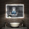 AICA SANITAIRE - Simple Bluetooth LED miroir de salle de bain tricolore tactile avec antibuée et horloge, 80x60cm horizontalement - vignette