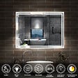 AICA SANITAIRE - Simple Bluetooth LED miroir de salle de bain tricolore tactile avec antibuée et horloge, 80x60cm horizontalement - vignette