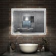 AICA SANITAIRE - Simple Bluetooth LED miroir de salle de bain tricolore tactile avec antibuée et horloge, 80x60cm horizontalement - vignette