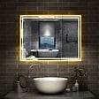 AICA SANITAIRE - Simple Bluetooth LED miroir de salle de bain tricolore tactile avec antibuée et horloge, 80x60cm horizontalement - vignette