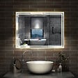 AICA SANITAIRE - Simple Bluetooth LED miroir de salle de bain tricolore tactile avec antibuée et horloge, 80x60cm horizontalement - vignette