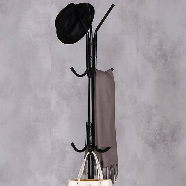 SECURY-T - Porte-manteaux noir sur pieds à crochets 167cm - large