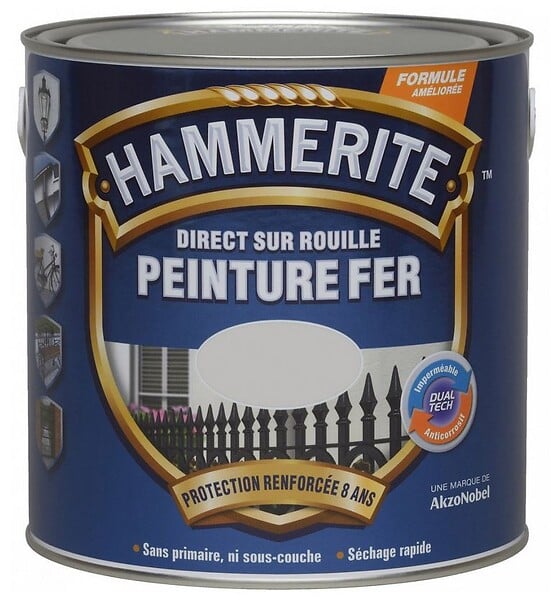 HAMMERITE - Peinture Hammerite Direct sur Rouille - Gris Argent - Brillant - 2,5L - large