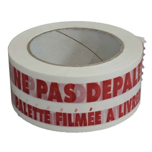 TECPLAST - Ruban adhésif d'emballage 28µ blanc imprimé "NE PAS DEPALETTISER" en rouge - rouleau adhésif d'expédition 50 mm x 100 m - large