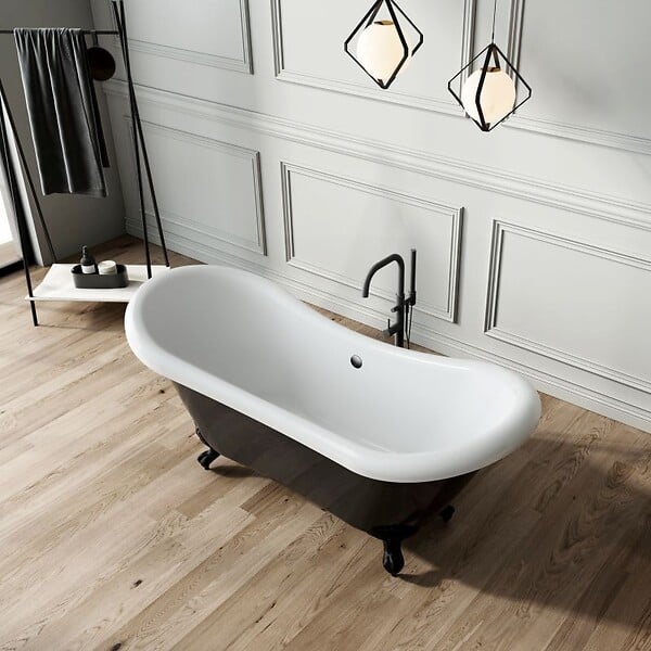 ROGIER & MOTHES - Baignoire sur pieds rétro DARLINGTON Noire 175 cm Pieds de Lion Chromés - large