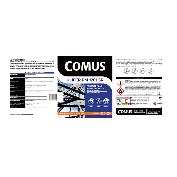 COMUS - ULIFER PM 1201 SR - GRIS FONCE 4 KG Primaire pour métaux ferreux - COMUS - large
