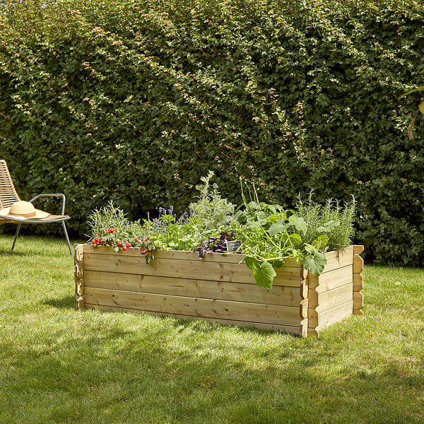 CERLAND - Carré potager Basil Pin - 3 compartiments - 1400x600x400mm - large