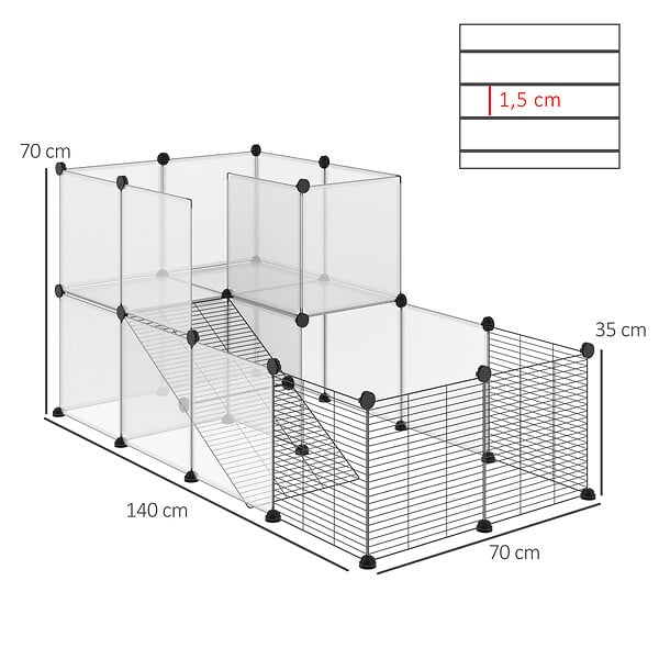 PAWHUT - PawHut Cage parc enclos modulable petits animaux de compagnie - dim. standards 140L x 70l x 70H cm - 27 panneaux bords arrondis - résine PP fils d'acier noir - large