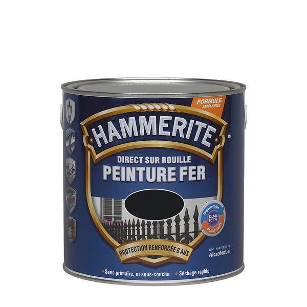 HAMMERITE - Peinture Hammerite Direct sur Rouille - Noir - Brillant - 2,5L - large