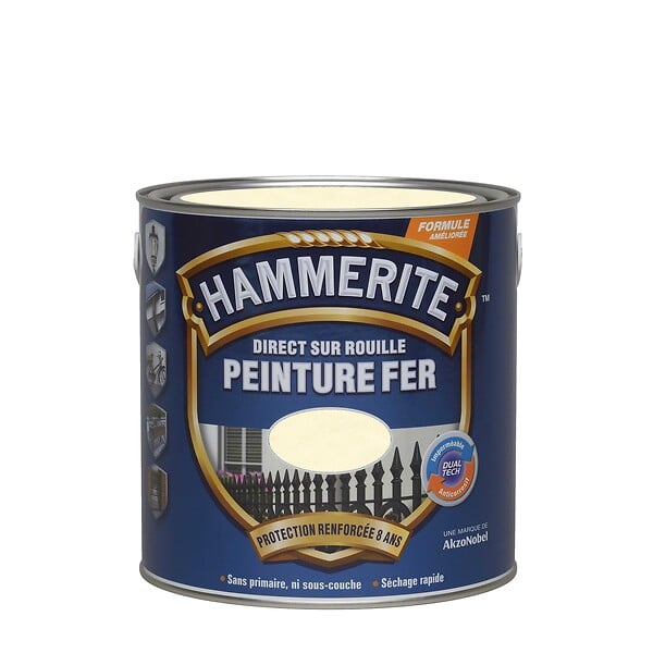HAMMERITE - Peinture fer Hammerite Direct sur Rouille Martele Blanc 0,25L - large