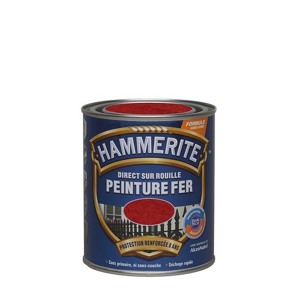 HAMMERITE - Peinture Direct sur Rouille - Martele Rouge - 0,75L - large