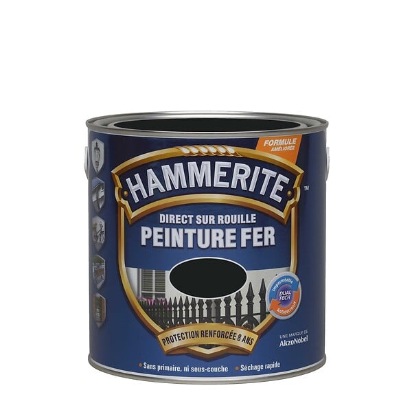 HAMMERITE - Peinture Hammerite Direct sur Rouille - Noir - Mat - 2,5L - large