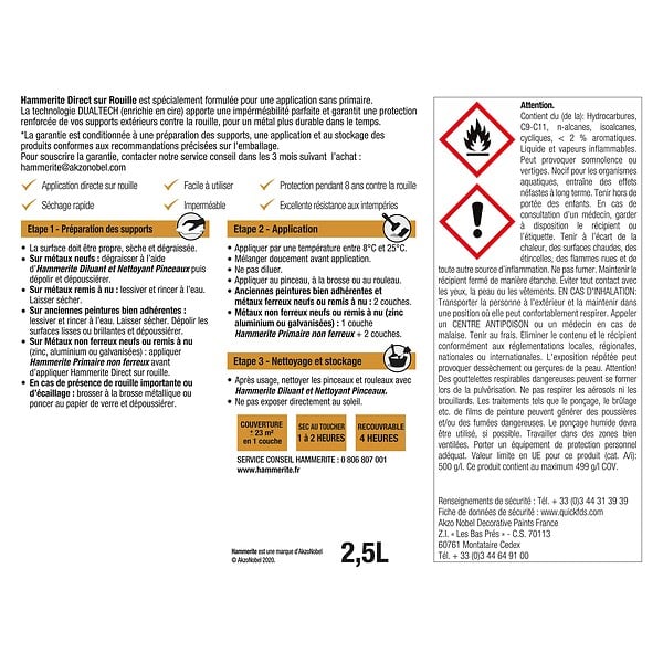 HAMMERITE - Peinture antirouille Direct sur Rouille - Blanc - 2,5L - large