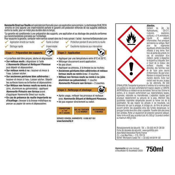 HAMMERITE - Peinture antirouille brillante - Direct sur rouille - Blanc Cassé - 0,75L - large