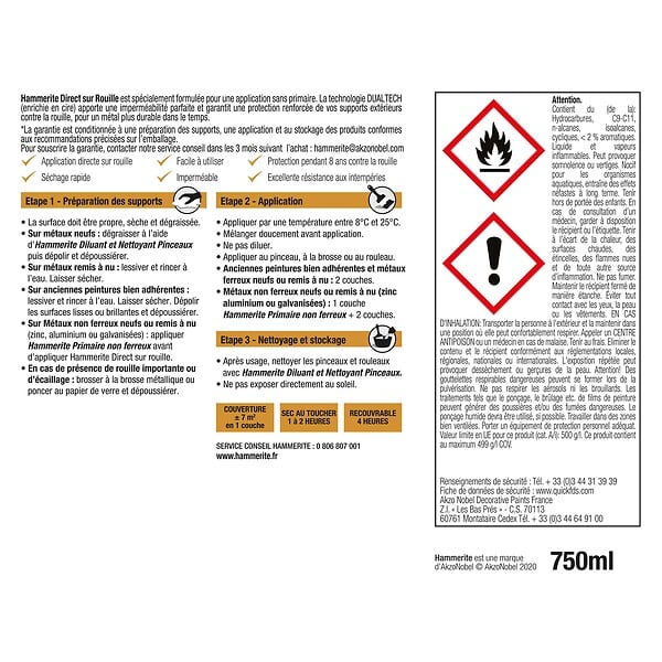 HAMMERITE - Peinture Direct sur Rouille - Noir - Brillant - 0,75L - large